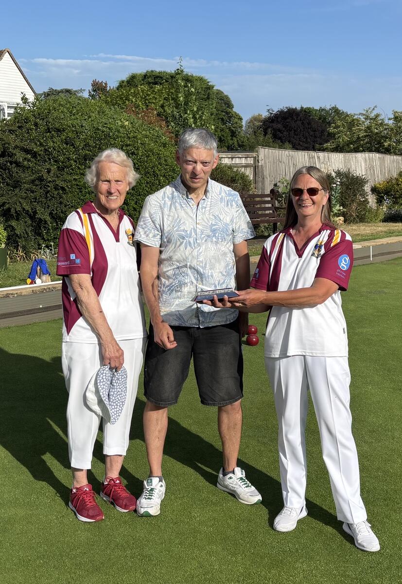 2026 Winners of the Millenium Triples: L-R Ruth Copp, Jon Samuel and Jane Ward