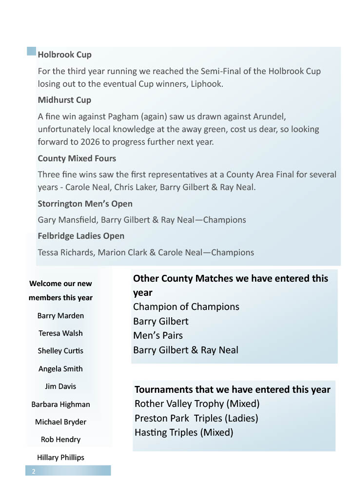 Billingshurst Bowling Club Newsletters