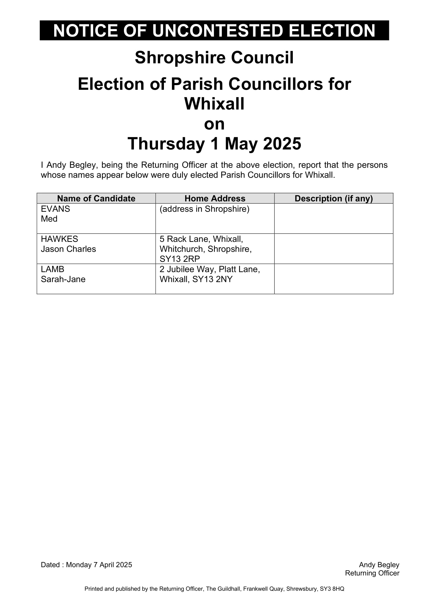 Whixall Parish Council Election Notices
