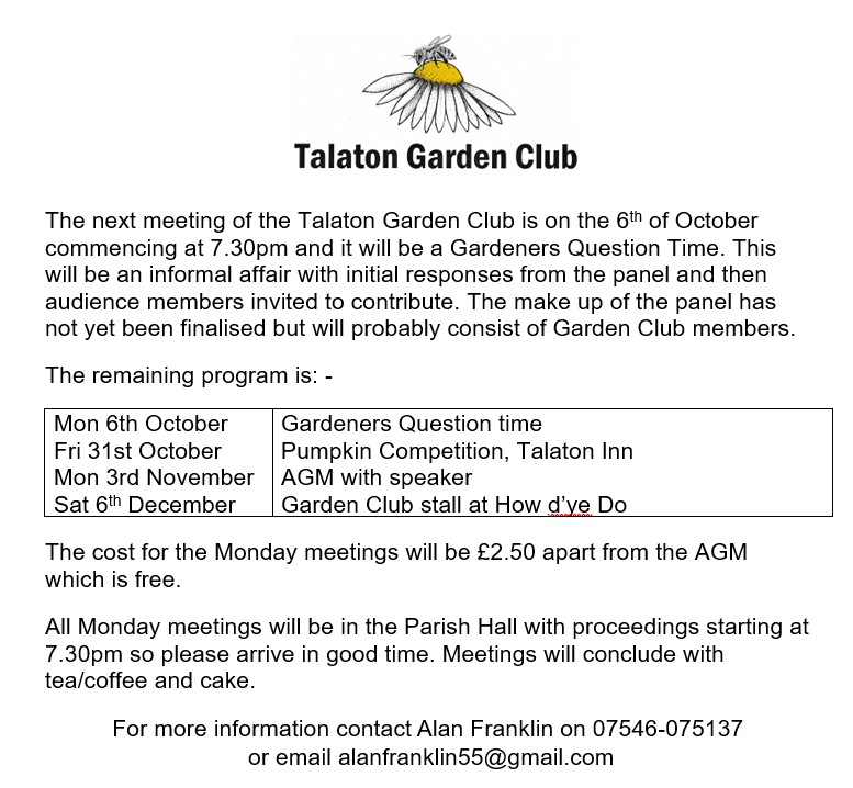 Talaton Parish Hall Talaton Garden Club