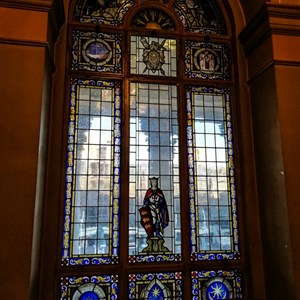 The stained glass window in the ante-chamber.