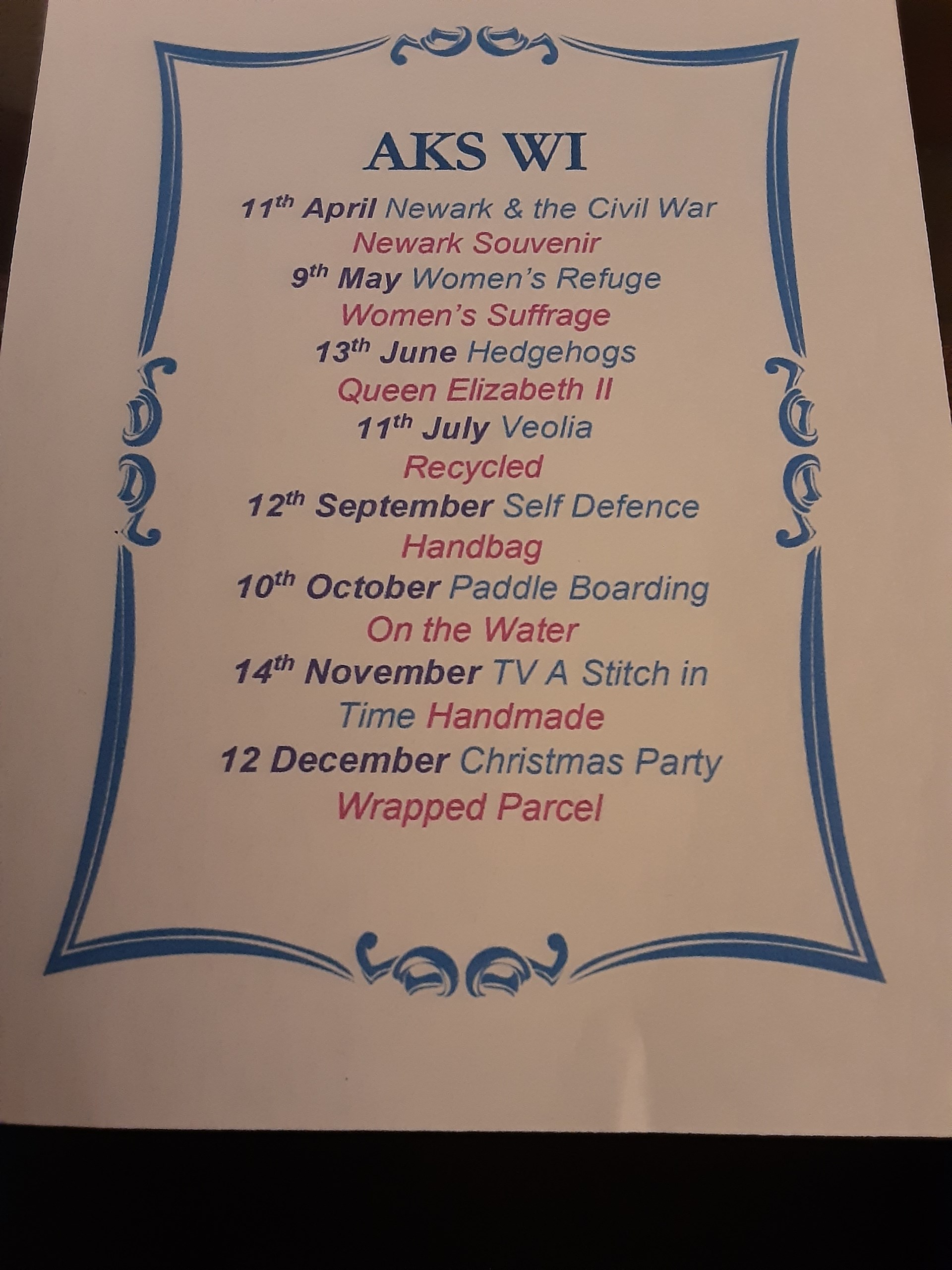 Current programme of events