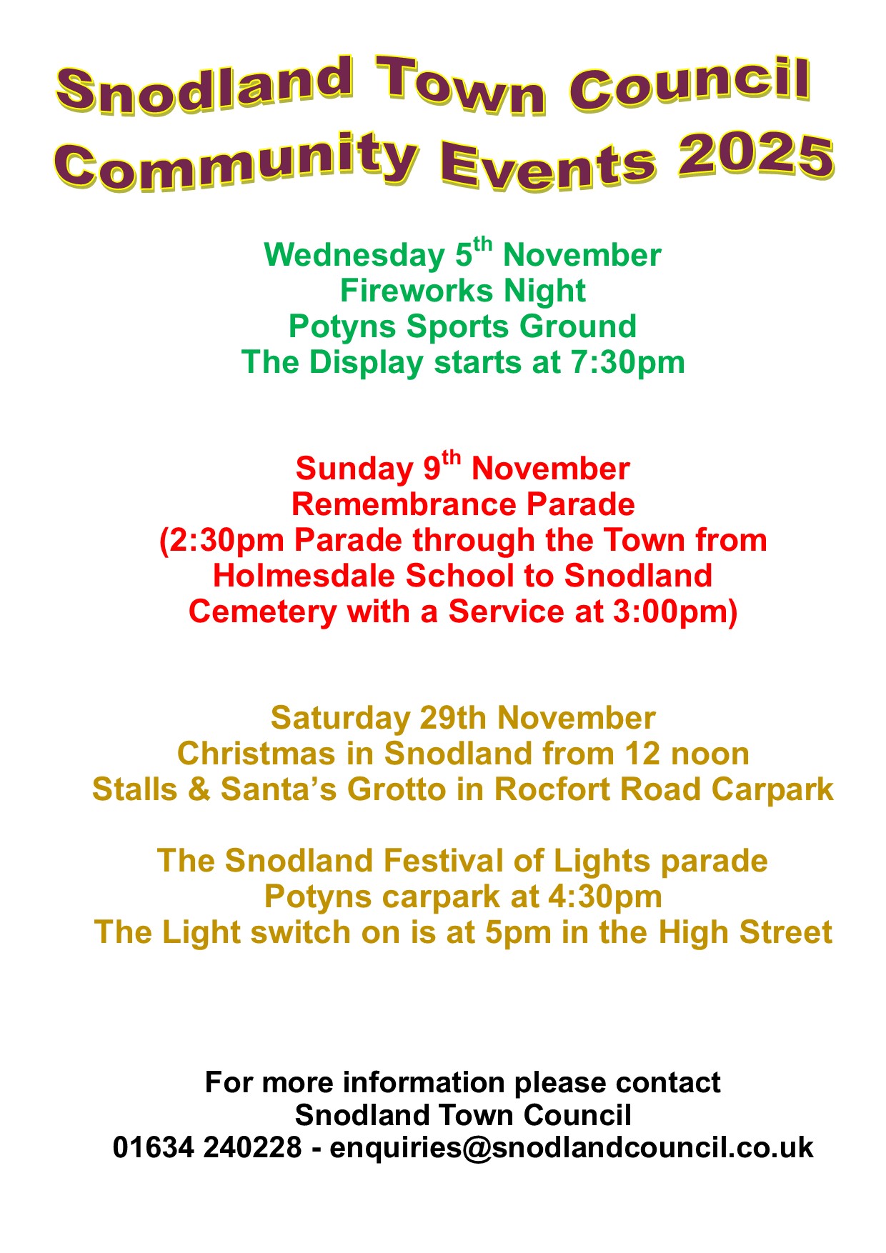 Snodland Town Council Community Events 2025 Snodland Town Council Community Events 2025