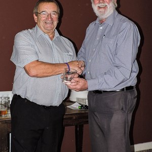 eastney Bowls Club 2017 Presentation Evening. Trevor Muston (Treasurer) presenting Roger Wood with his runner-up award for the club Championship  competition.