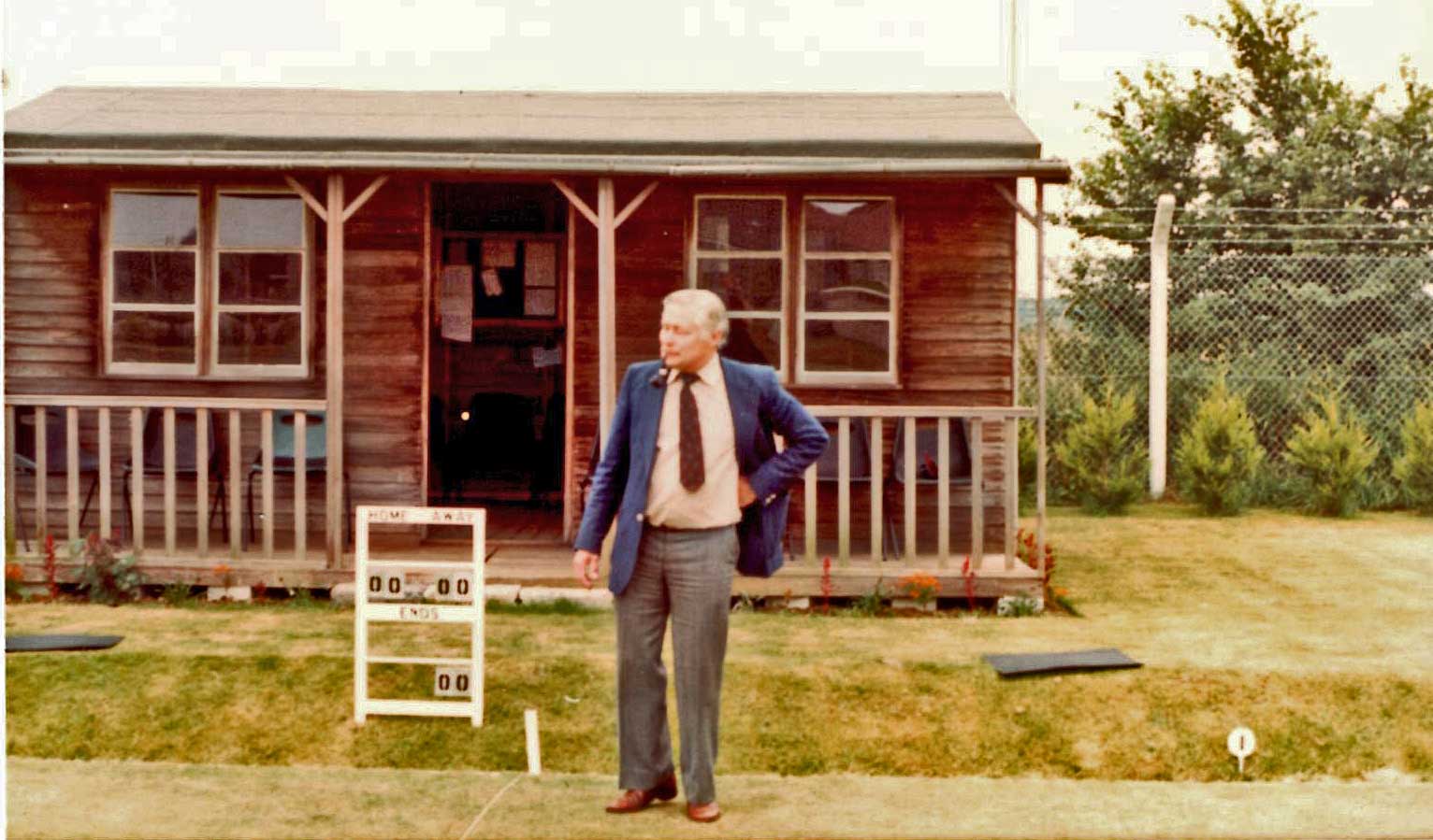 Original Cedarwood Pavilion with first Club Captain, Don Milnes in foreground