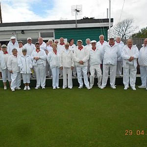 A Team Photo before the game. Heavy rain in the morning a fine afternoon. Sandown 135 shots Wells 97 shots