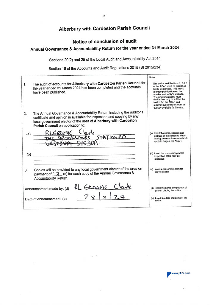 Notice of Conclusion of Audit 2024