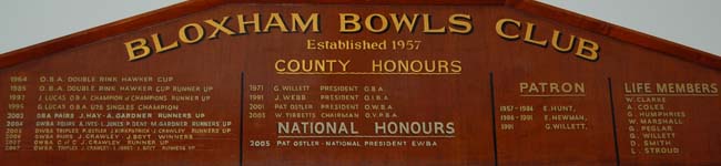 Bloxham Bowls Club Honours