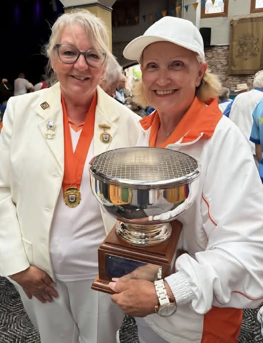 NWBF Deputy President Rita Downs with Sue Seed, winner of the Women's Secretary's Singles at Skegness.