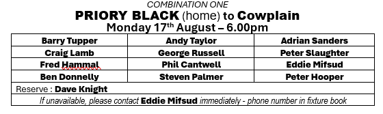 Priory Bowls Club Team for postponed game against Cowplain