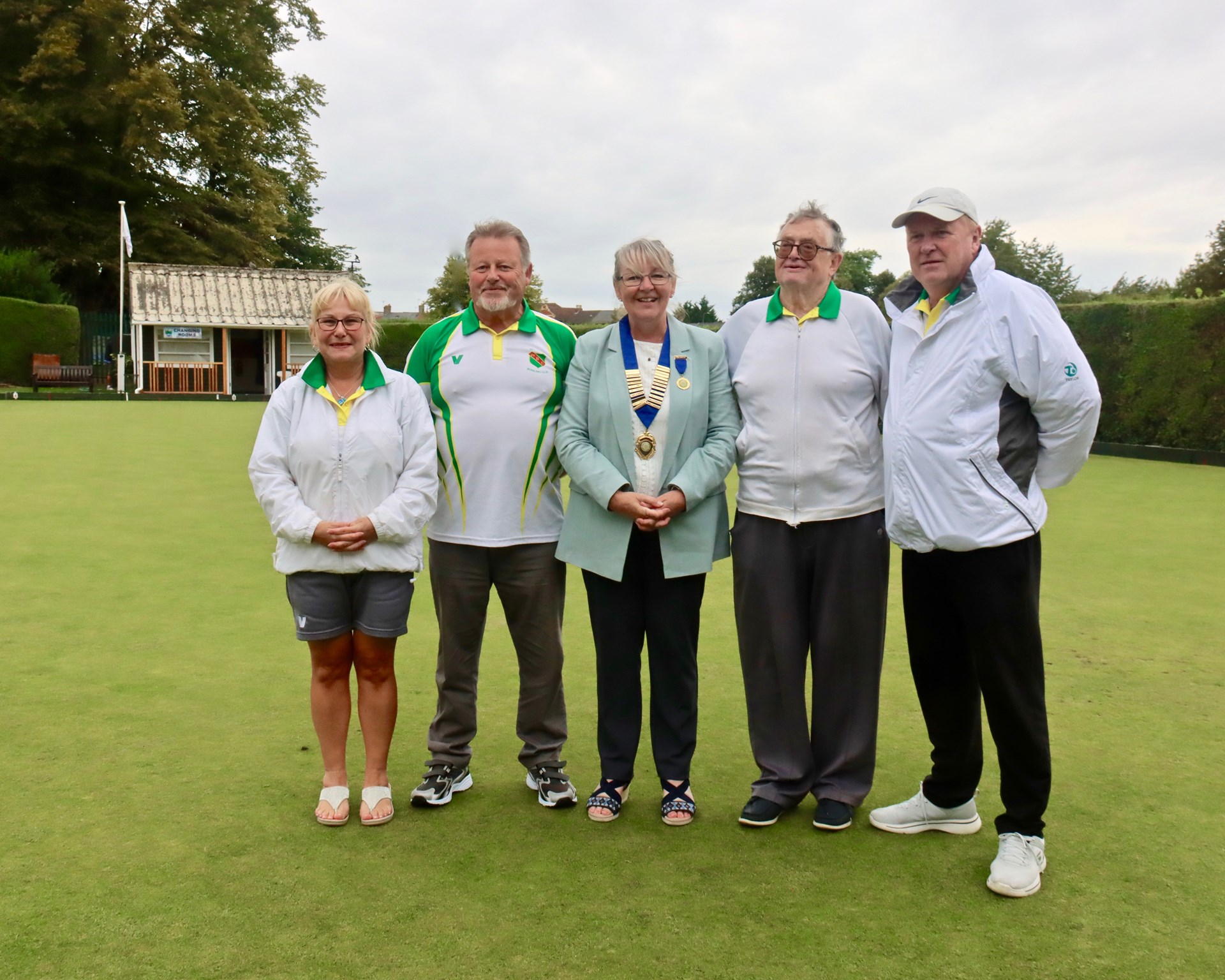 Runners-up Wittering: Mitch Willoughby, John Hare, David Don and Mick Smith with President Rita Downs.