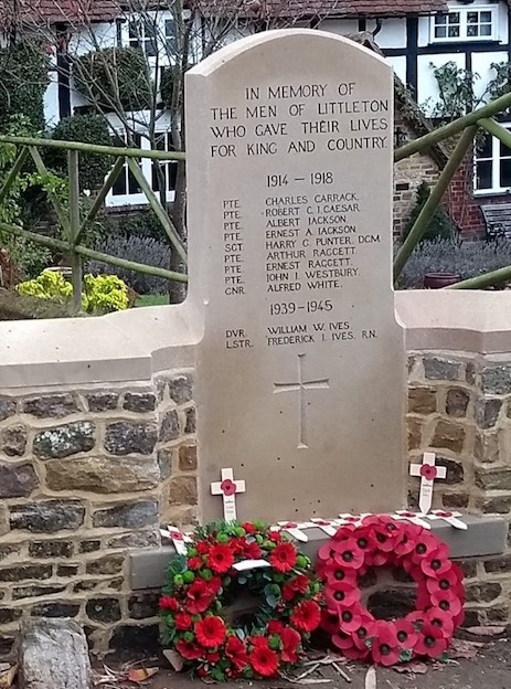 The war memorial outside St Francis church, Littleton
