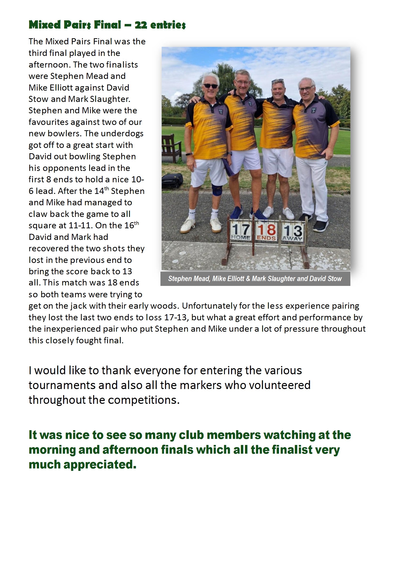 Priory Bowls Club Great Club Finals Day