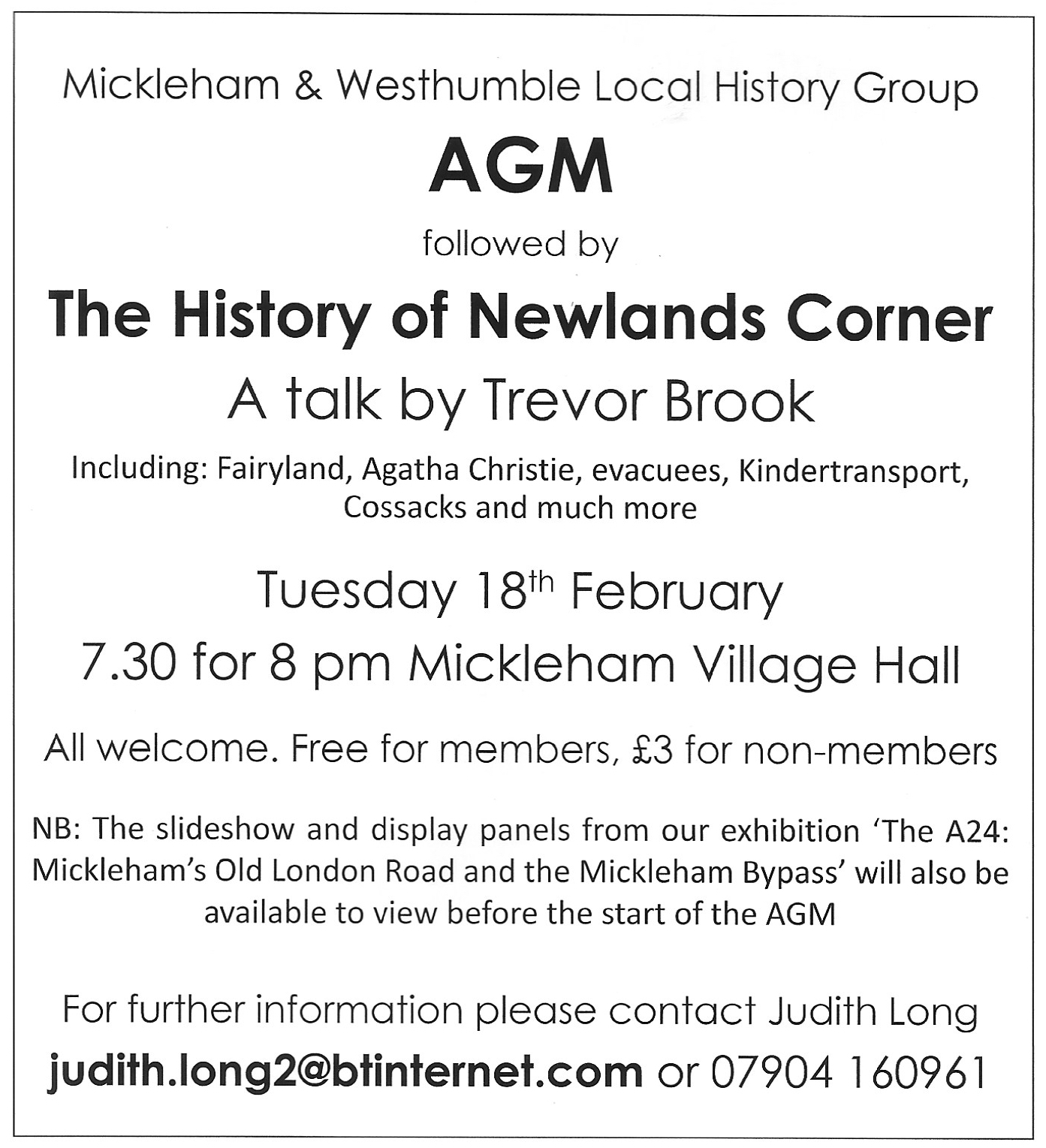 Mickleham & Westhumble Local History Group Upcoming events