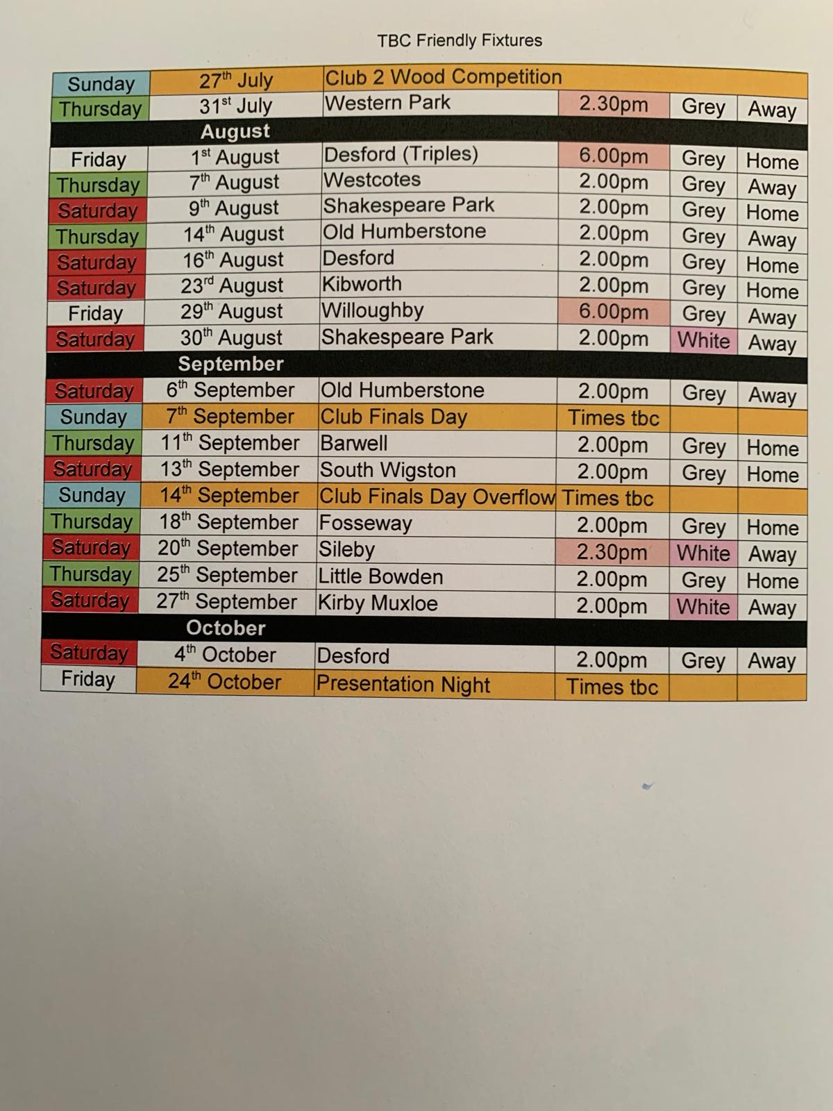 Thurmaston Bowls Club Friendly Fixtures 2025 Thurmaston Bowls Club Friendly Fixtures 2025