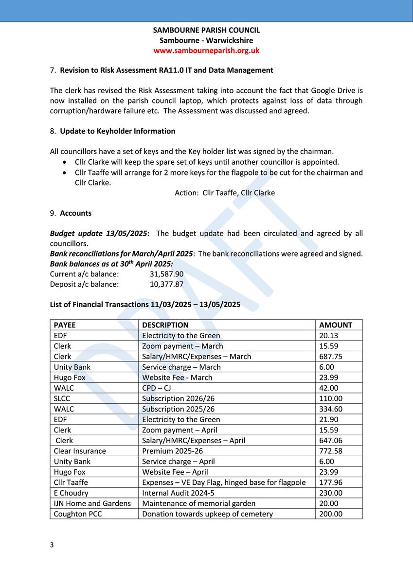 Sambourne Parish Council July 2019 to present Sambourne Parish Council July 2019 to present