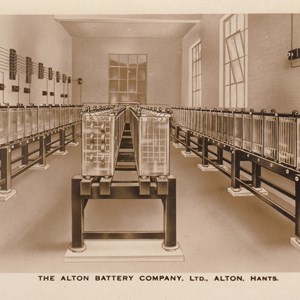 The Alton Battery Company Ltd, Alton. Hants - Battery of 108 BLG 11 type Alton cells similarly arranged to the battery at Lochaber hydro-electric power station c1925.