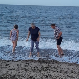 Clare, Liz & Jack testing the water