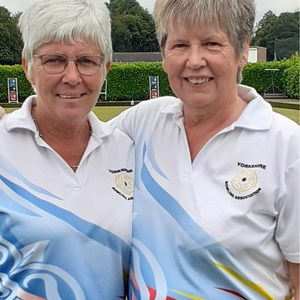 Sue Allen and Sue Woollams Bowls England Over 55s representing Yorkshire in National Finals 2023