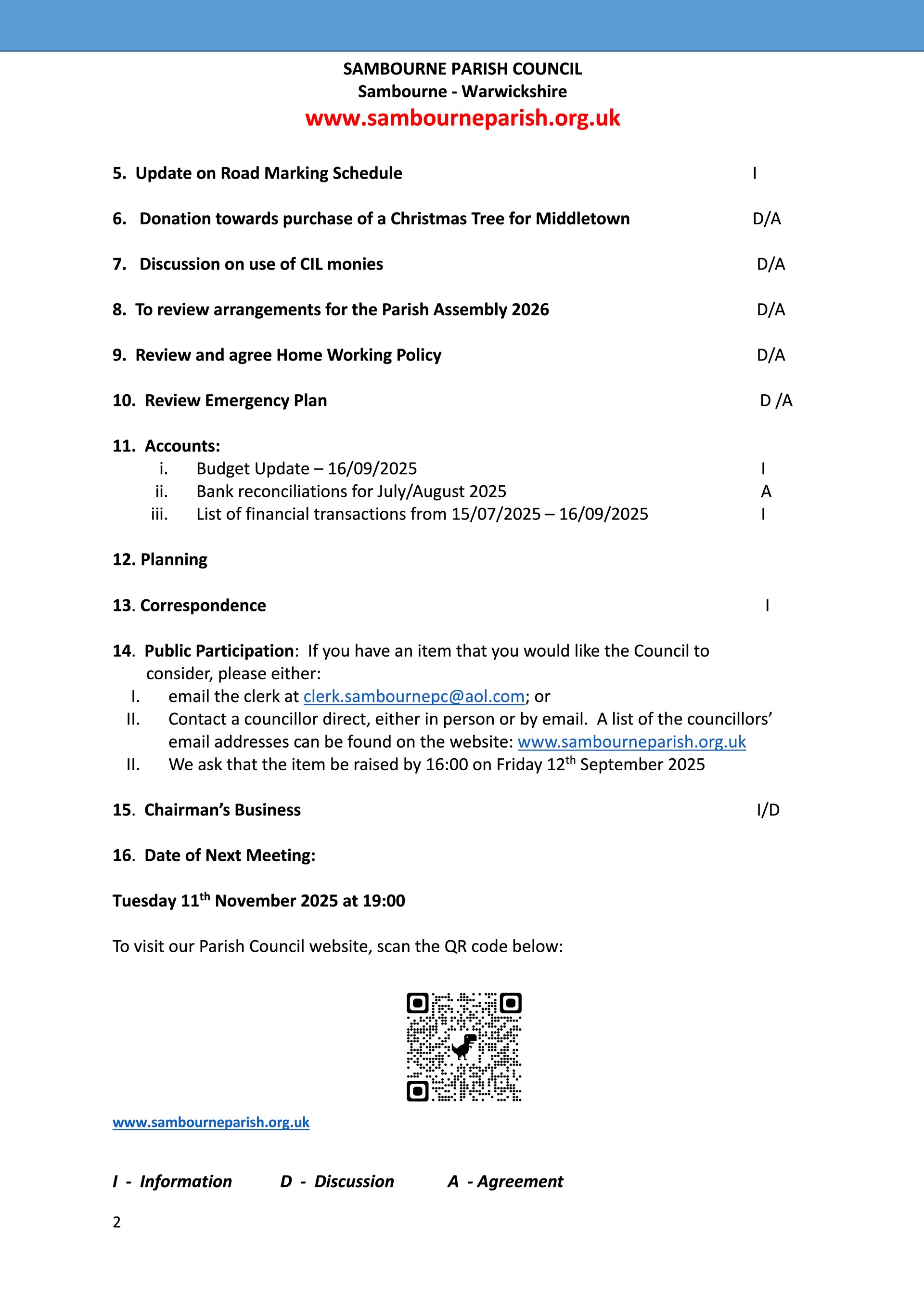 Sambourne Parish Council Agendas Sambourne Parish Council Agendas