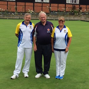John Puttock Trophy finalists Sandra and David with marker Keith