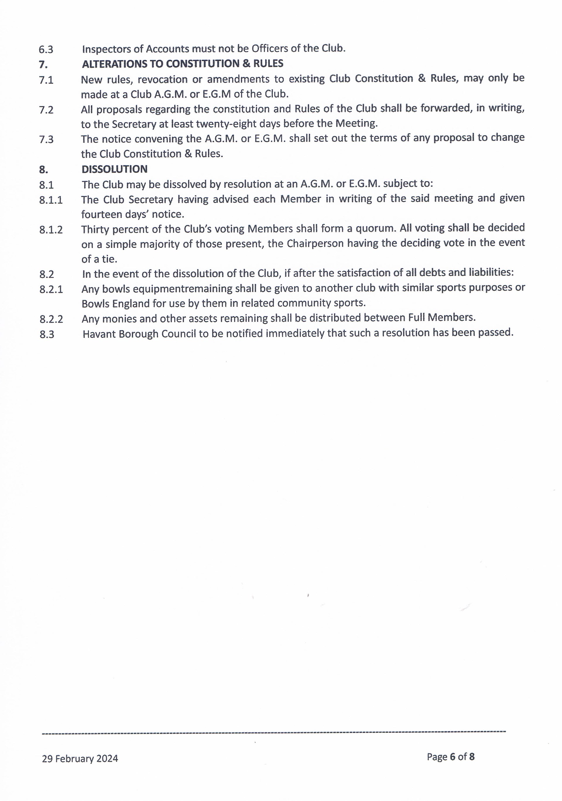 Hayling Island Bowls Club club Constitution