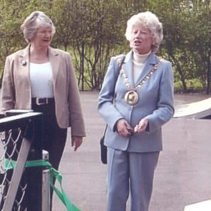 Ros Blackman and the Mayor of Basingstoke and Deane at the official opening of the skate park at Beach Park