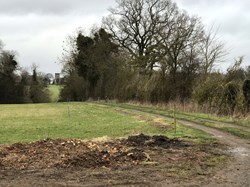 View from site of barn conversion towards last stile and Culworth church