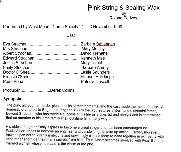 West Moors Drama Society Pink String & Sealing Wax