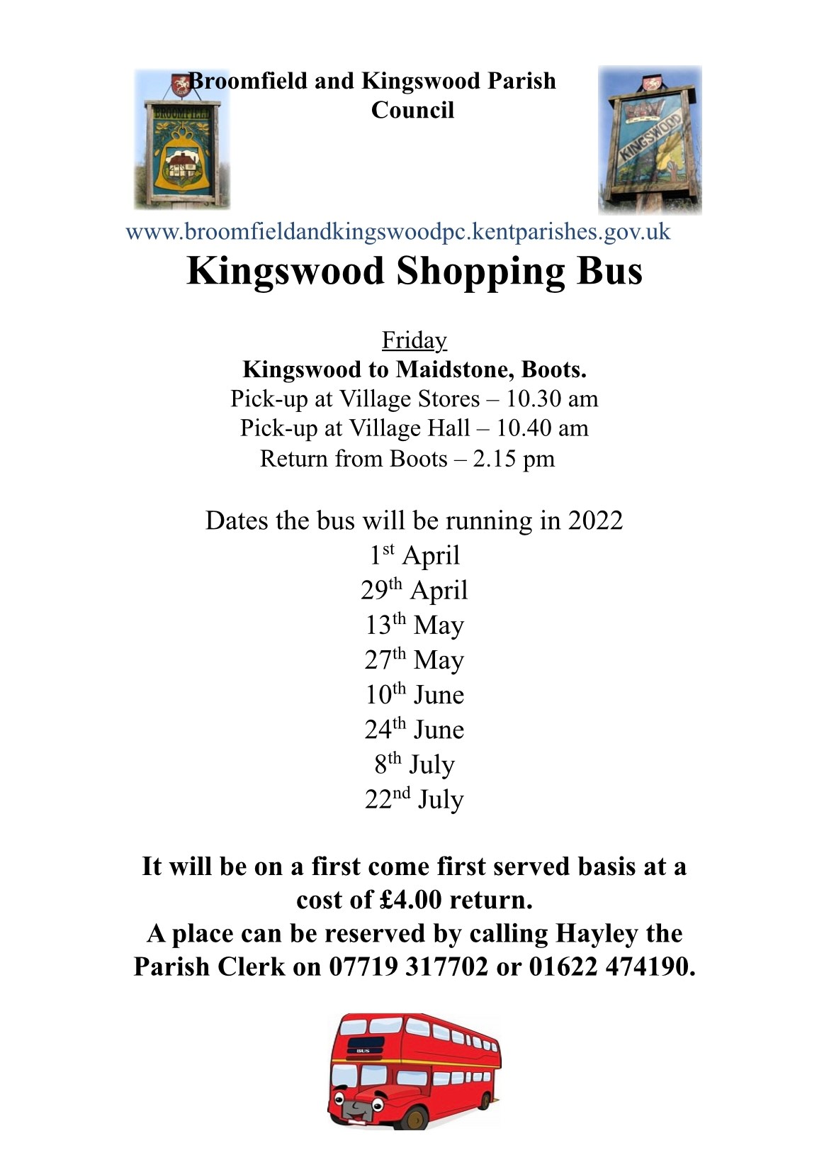 Broomfield & Kingswood Parish Council Shopping Bus Service