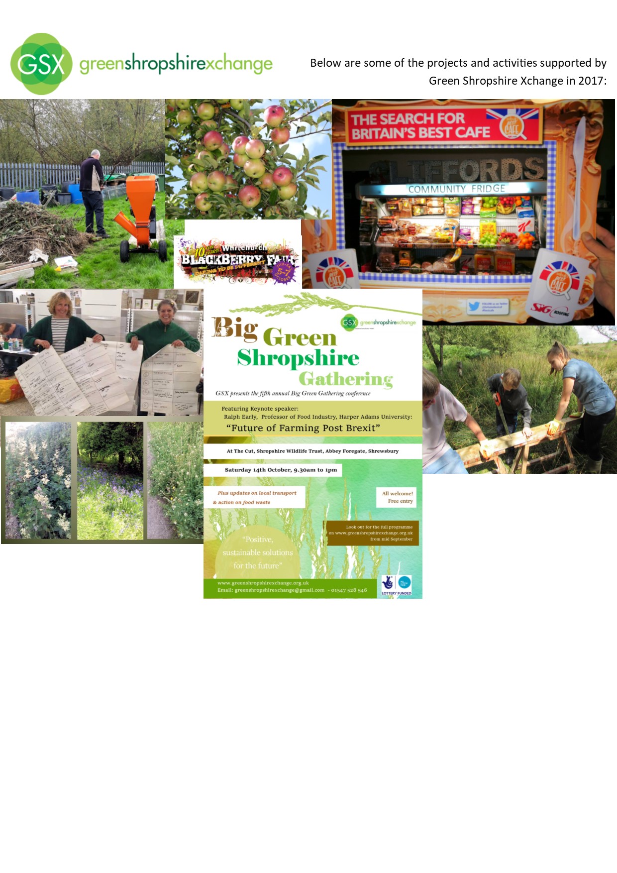 Some of the projects and activities that Green Shropshire Xchange (GSX) supported in 2017