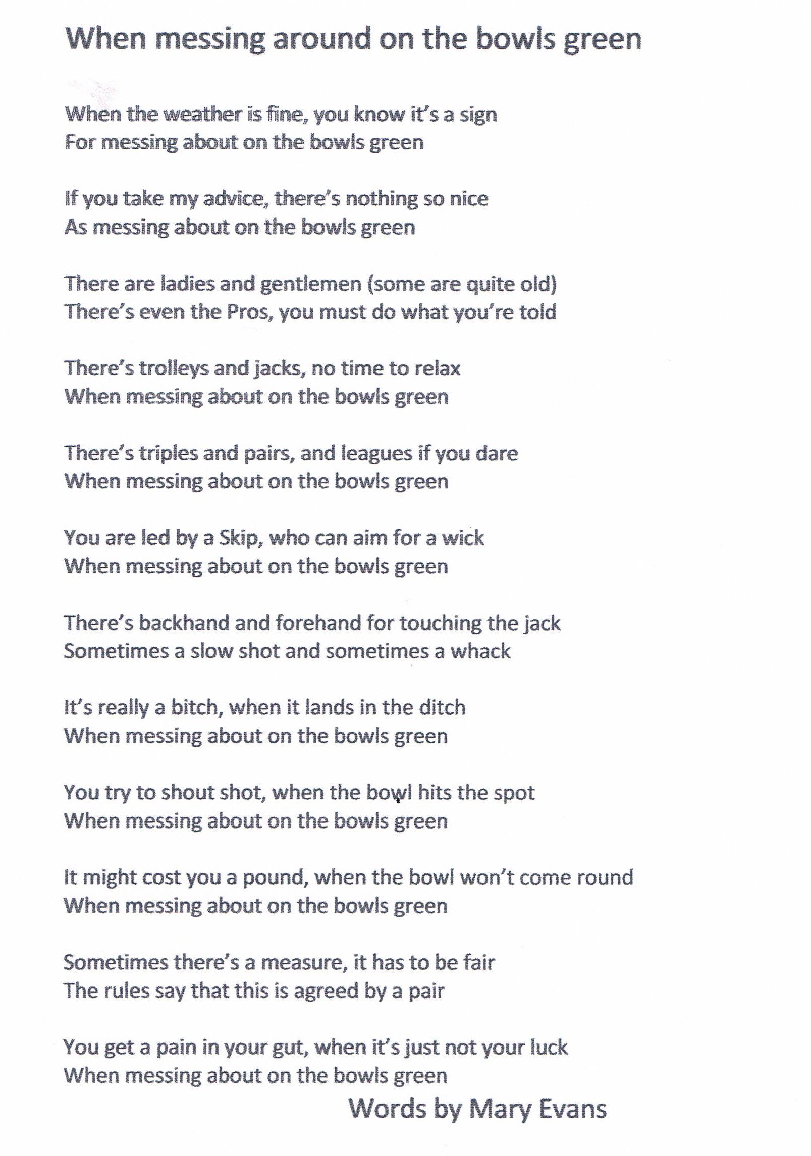 Hayling Island Bowls Club Marys Bowling Odes