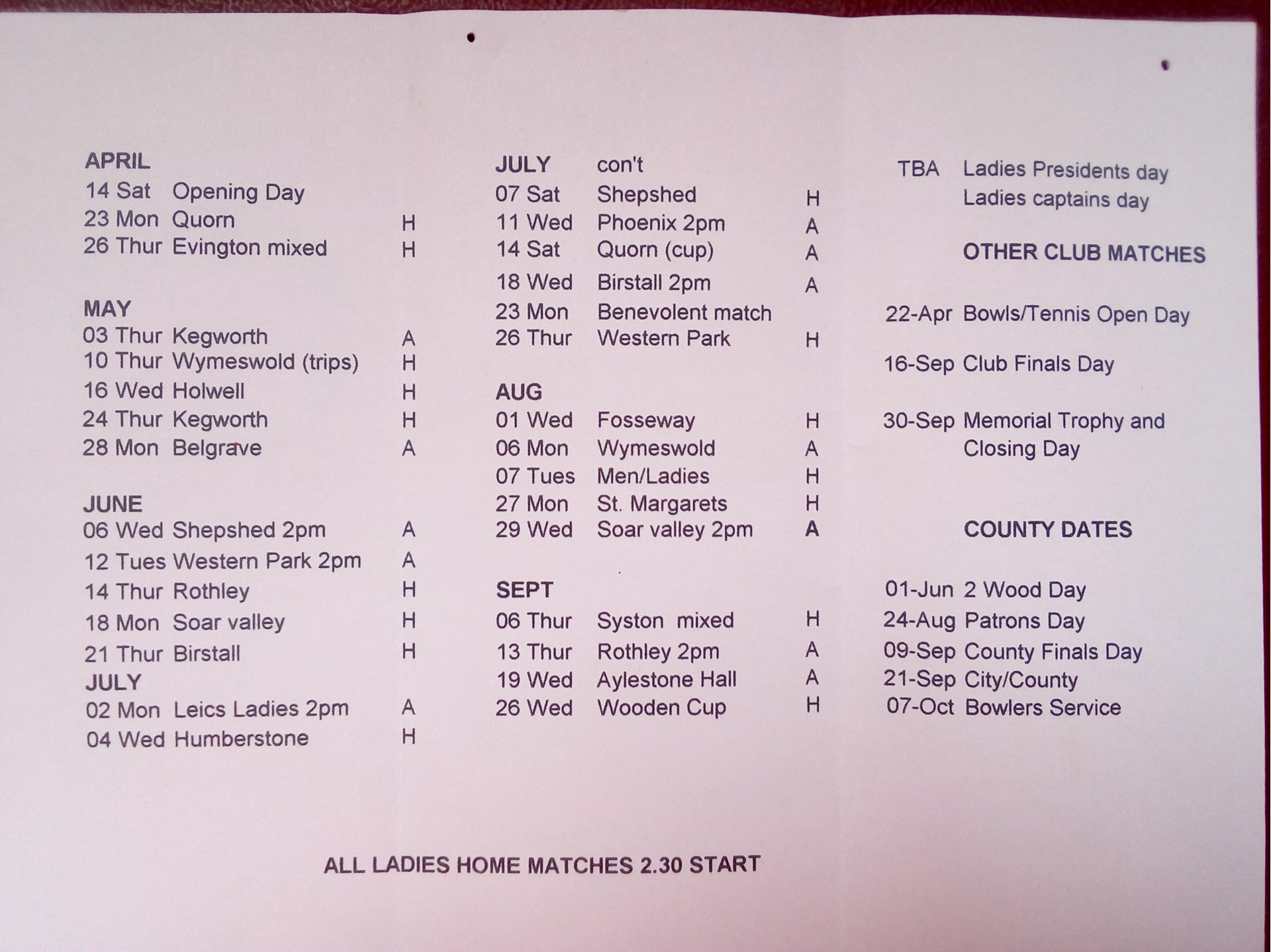 Ladies Fixtures Ladies Fixtures