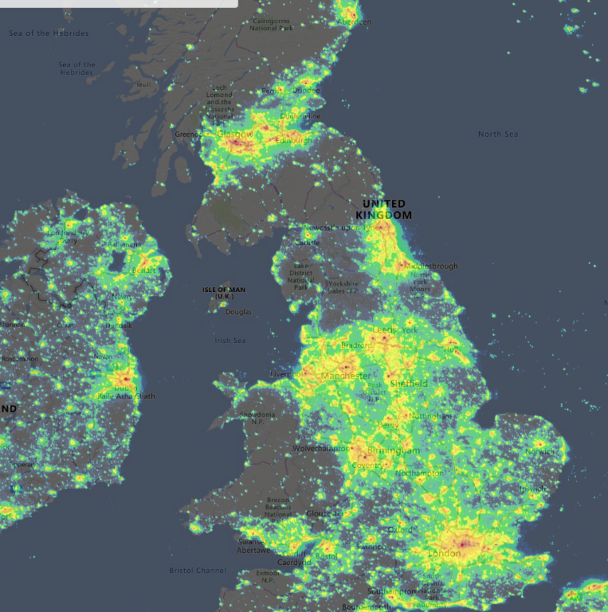 From the same site, this is Norfolk in comparison to the rest of the UK.  Norfolk is losing its dark skies as light (‘radiance’) spreads …