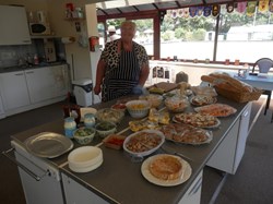 Janine preparing the buffet.