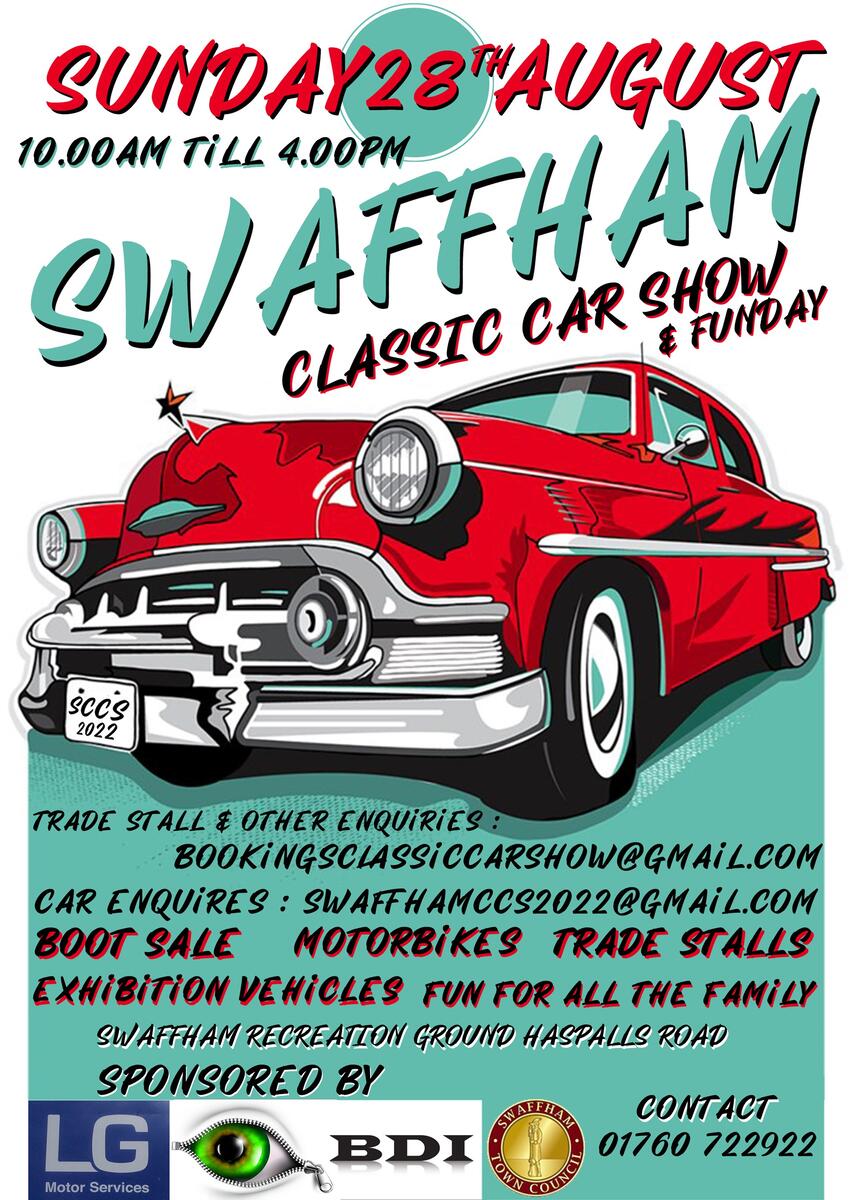 Book your date for this years Classic Car Show & Family Fun Day.  Links will go live in April to register your vehicles, also to book a stall or a car boot. Watch this space.