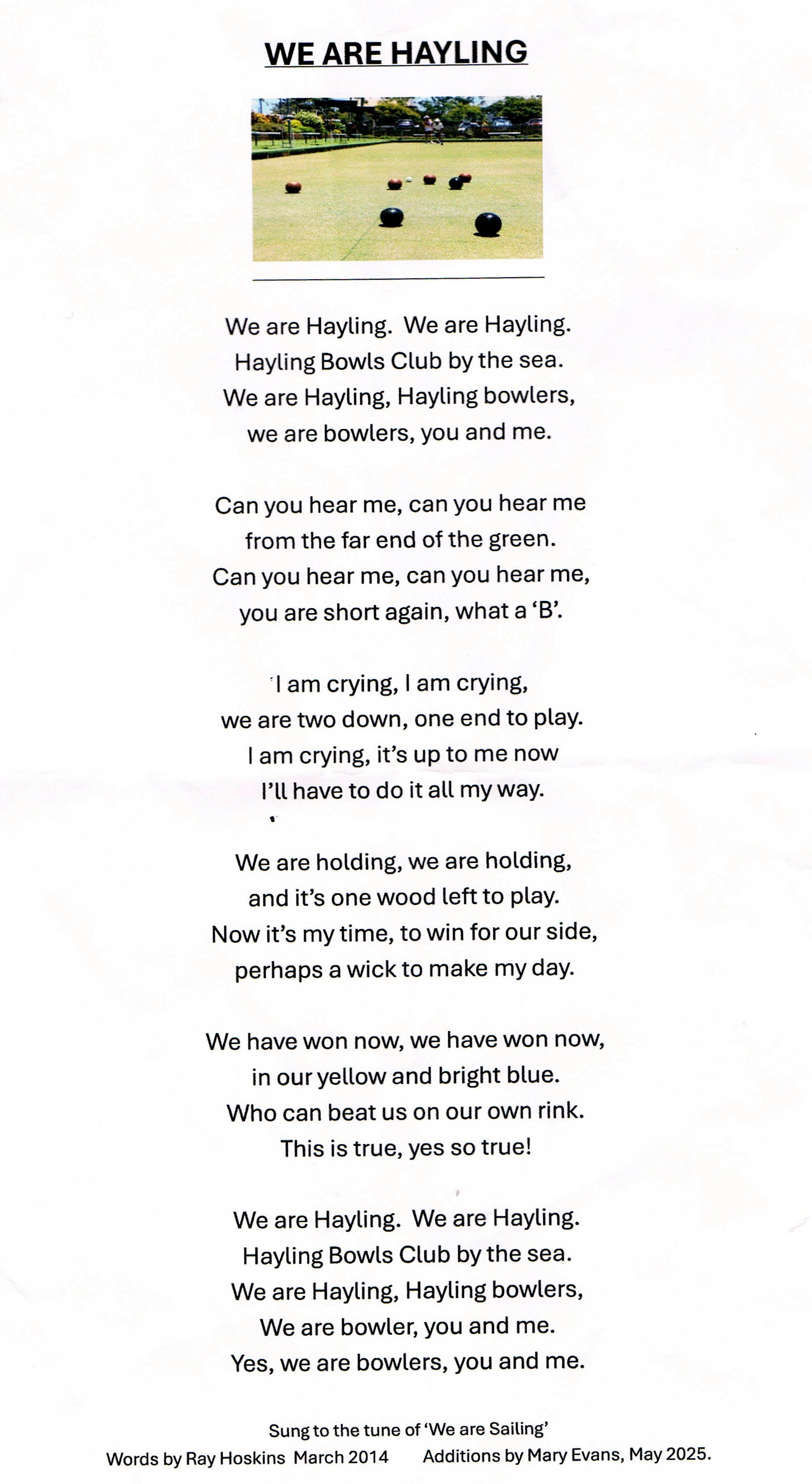 Hayling Island Bowls Club Marys Bowling Odes