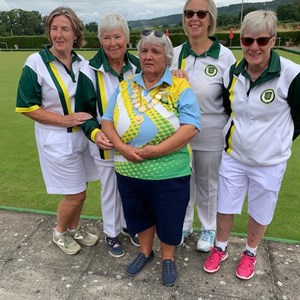 Ladies County Fours winners with Ladies President Kim Hendricksen