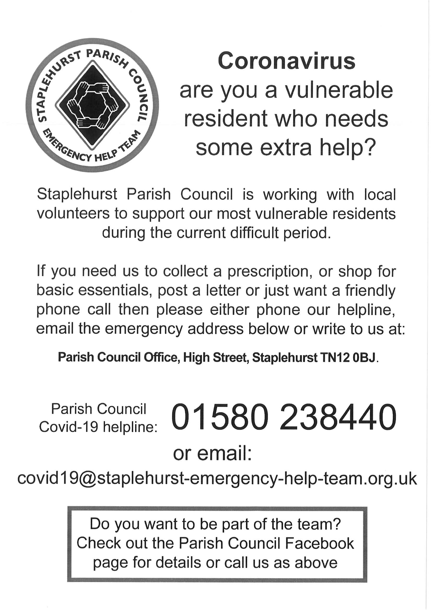 Staplehurst Parish Council Emergency Help Team Staplehurst Parish Council Emergency Help Team