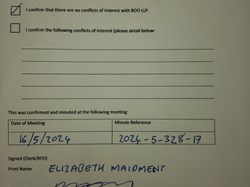Confirmation of no conflicts of interest