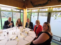 The President with Braeside sponsors (from left to right) Chris Knight (Lester Brunt), Jennifer Arnold (ITEC), John and Ann Walsh, and Shell Cole (BEBC)