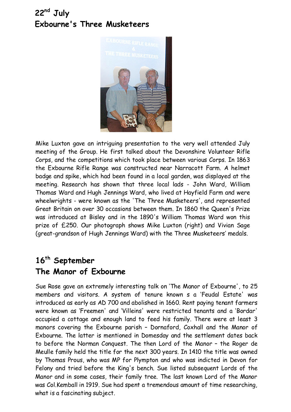 Exbourne Local History Group 2014-2015