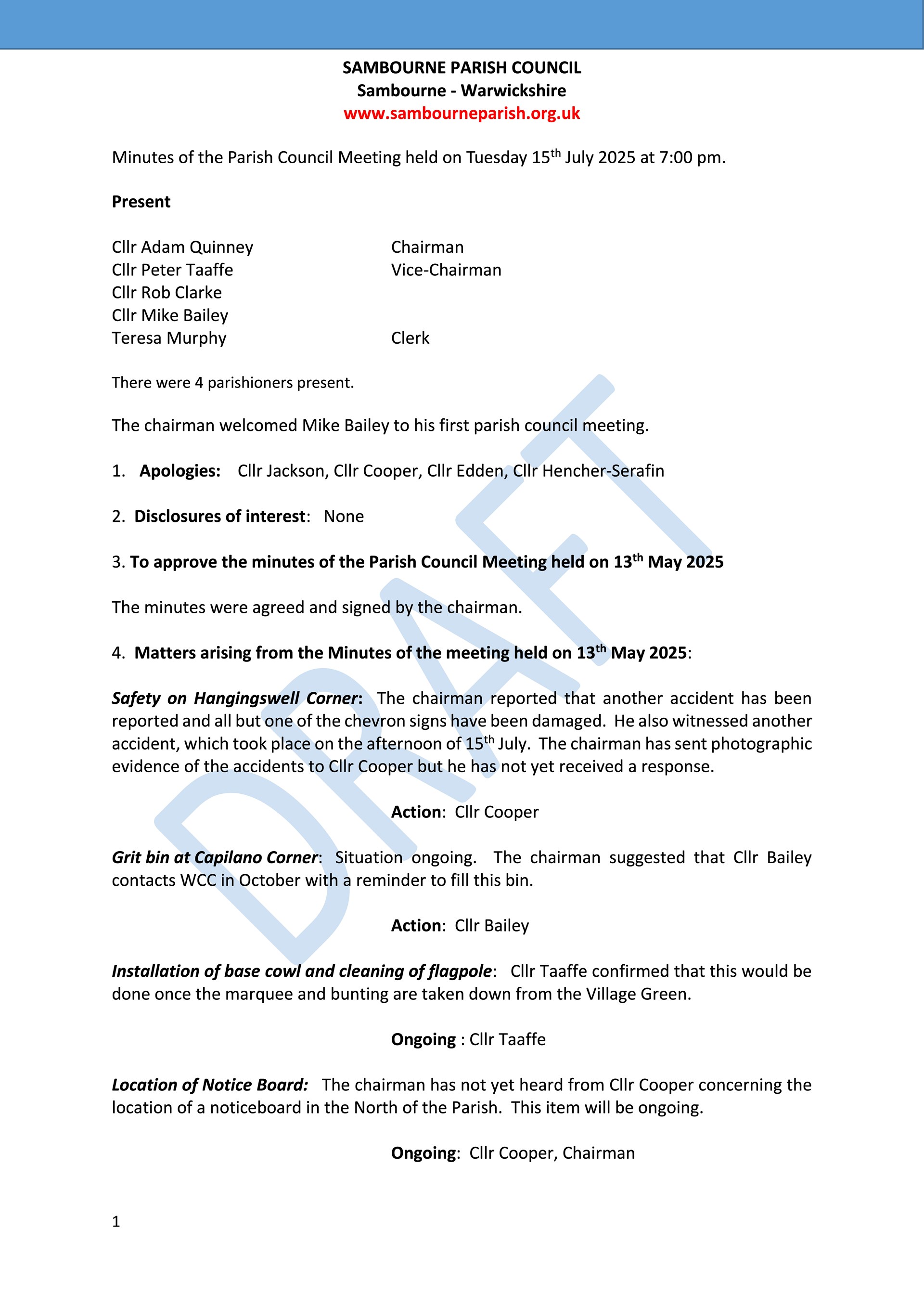 Sambourne Parish Council July 2019 to present Sambourne Parish Council July 2019 to present