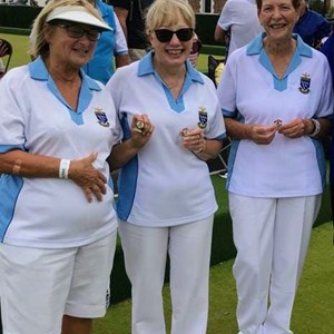 Pam Tottman, Shelly Rindsland & Helen Comber with their England 2023 badges.
