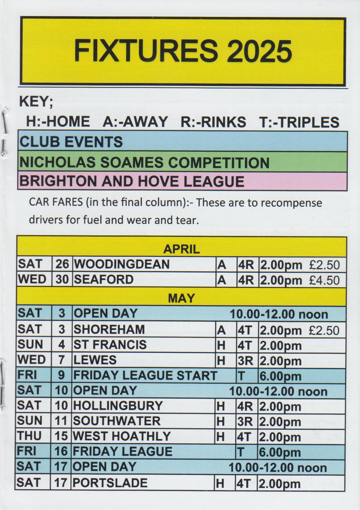 Adastra Bowling Club Fixtures