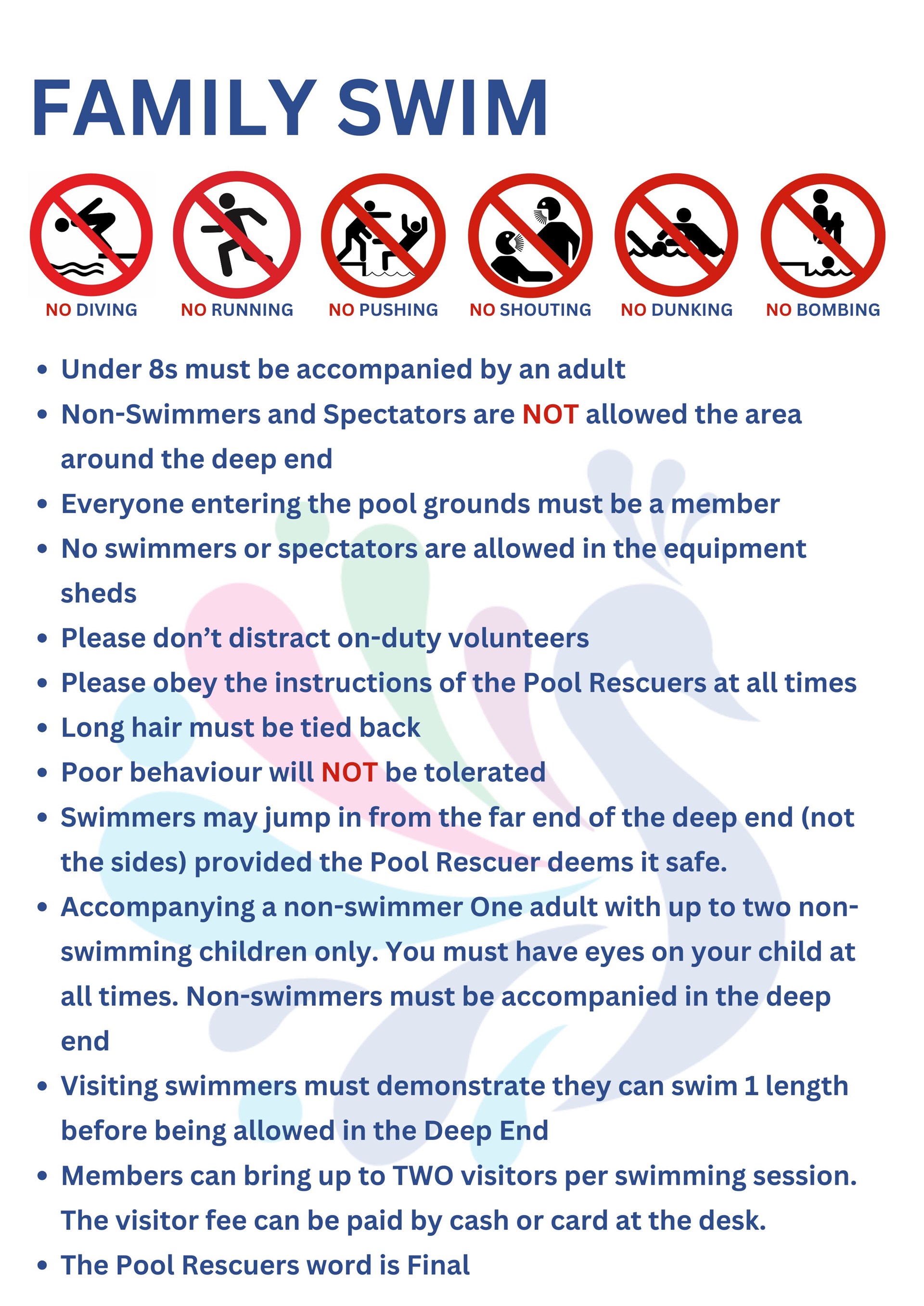 Lordsfield Swimming Club Family Swimming Rules