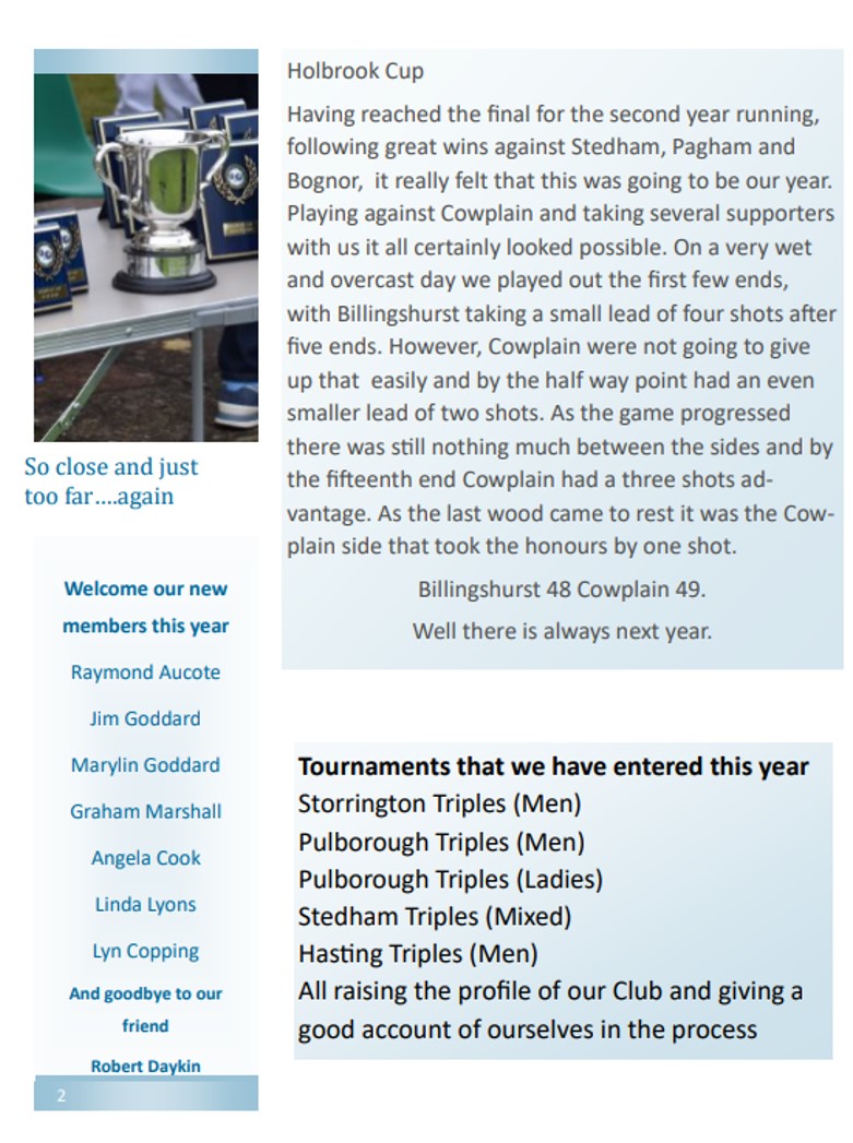 Billingshurst Bowling Club Newsletter November 2024