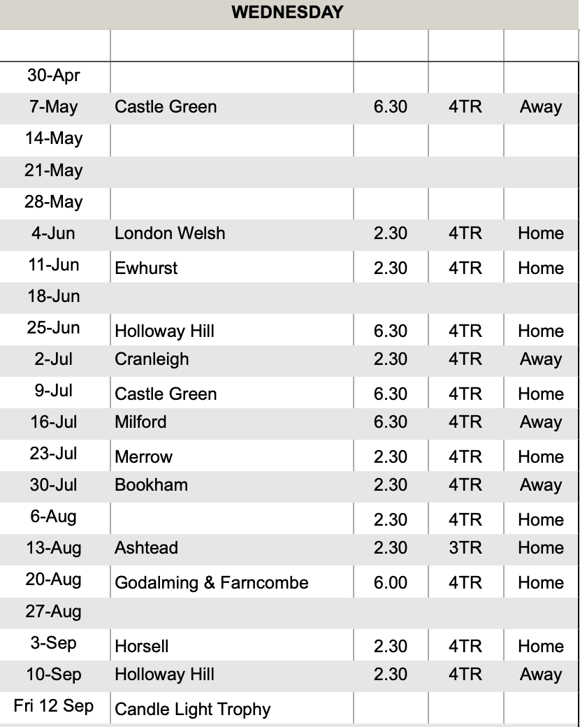 Wonersh Bowls Club 2025 Friendlies (Weds, Sat and Sun)