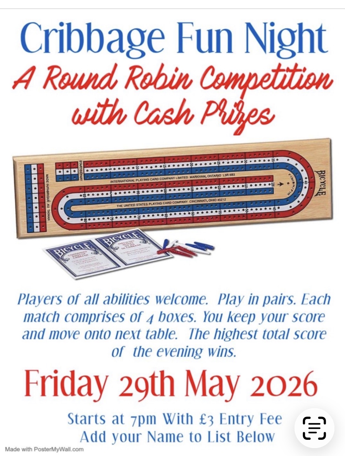 Chelmsford Bowls Club Crib Competition - 29th May
