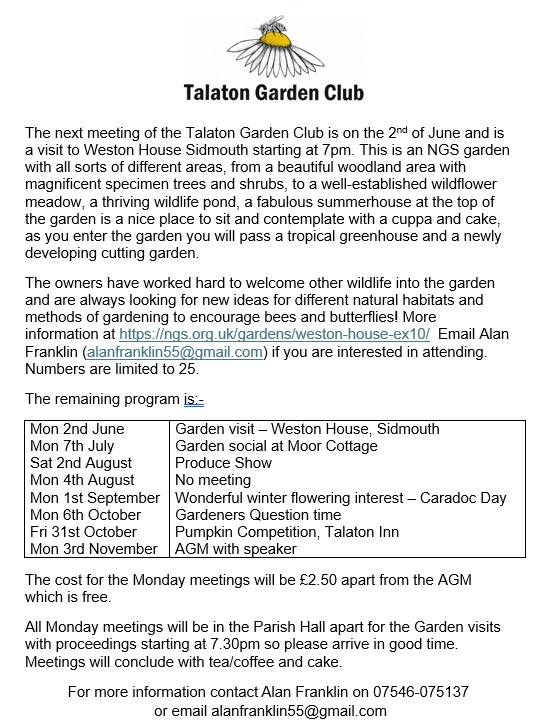 Talaton Parish Hall Talaton Garden Club